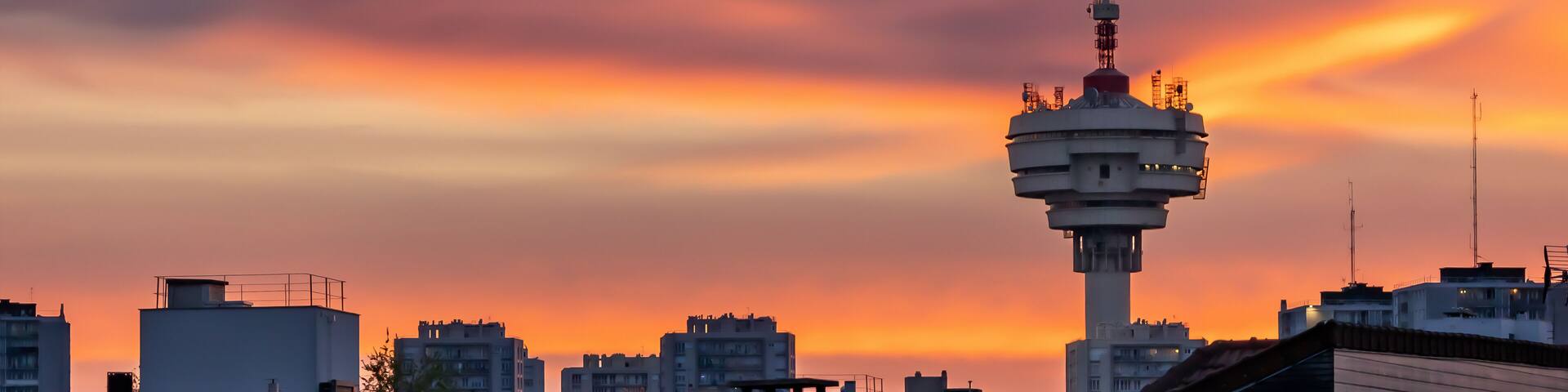 Les Lilas- Romainville TDF radio and TV broadcast tower dominating the Paris Est skyline