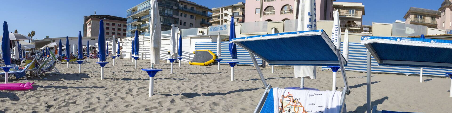 Rome, Italy - August 18, 2019: Beach by the sea in the city of Castel Volturno in Italy
