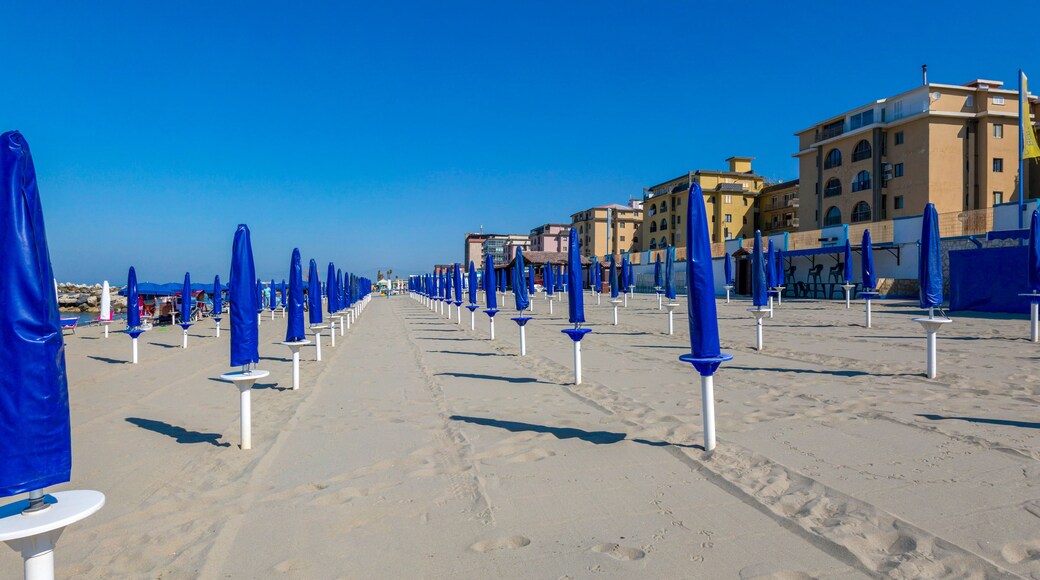 Castel Volturno, Italy - August 20 2019: View of the morning Beach by the sea in the city of Castel Volturno in Italy