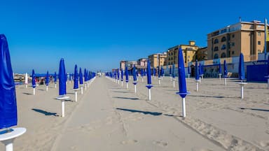 Castel Volturno, Italy - August 20 2019: View of the morning Beach by the sea in the city of Castel Volturno in Italy