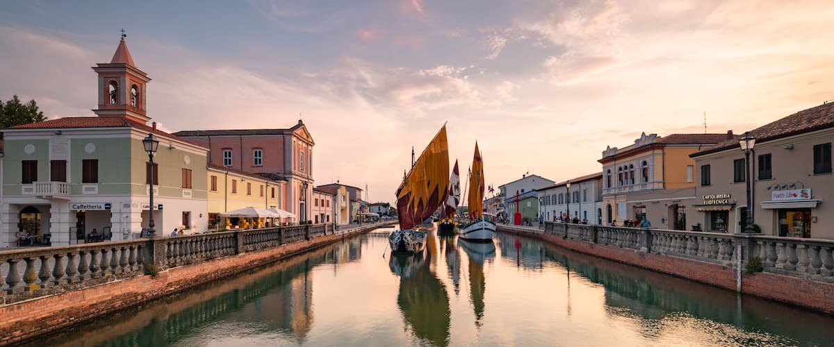 Cesenatico which includes a sunset and a river or creek