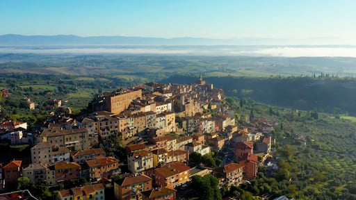 Aerial view of a magnificent landscape of the Italian village Chianciano, authentic village of Terme, Tuscany Italy