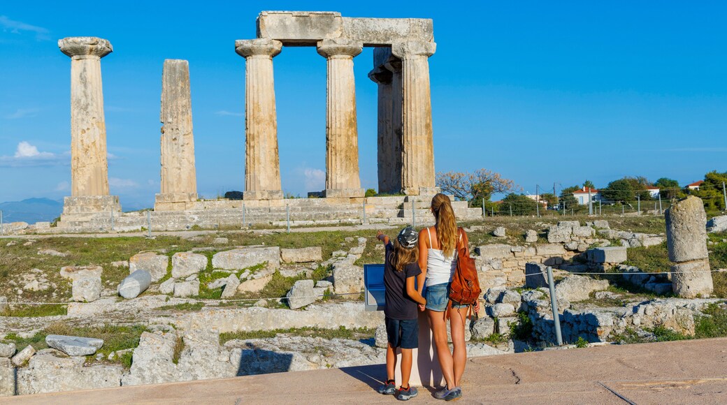 Family travel in Greece, Ruins of temple of Apollo, Ancient Corinth in Greece