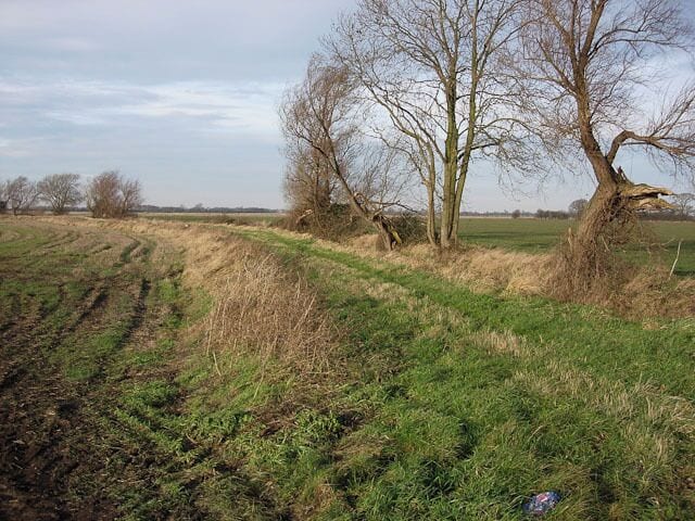 Footpath along Grunty Fen Catchwater Drain The path goes to Red Roofs.
