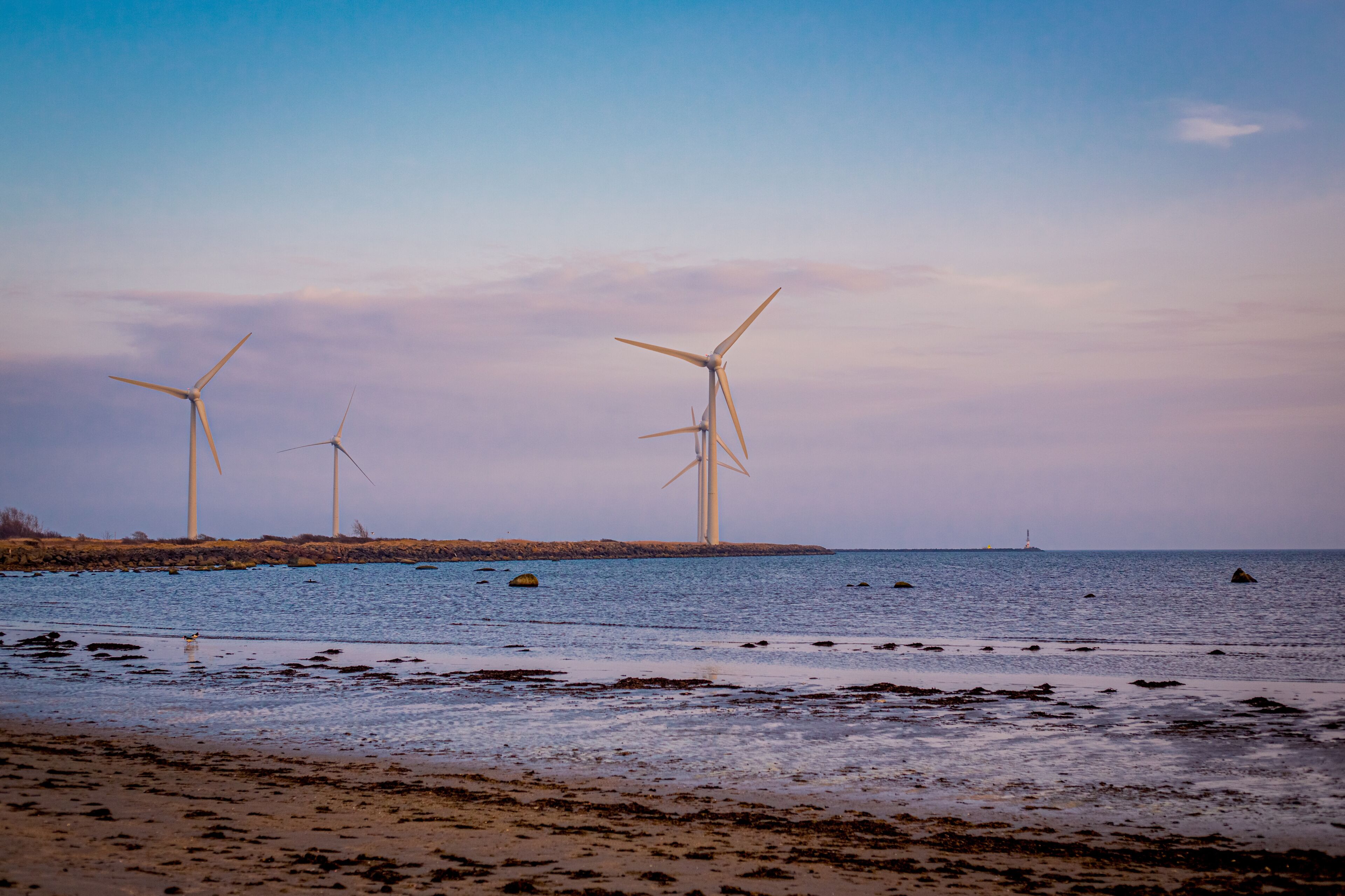 Wind turbines at Skrea beach in Falkenberg, Sweden