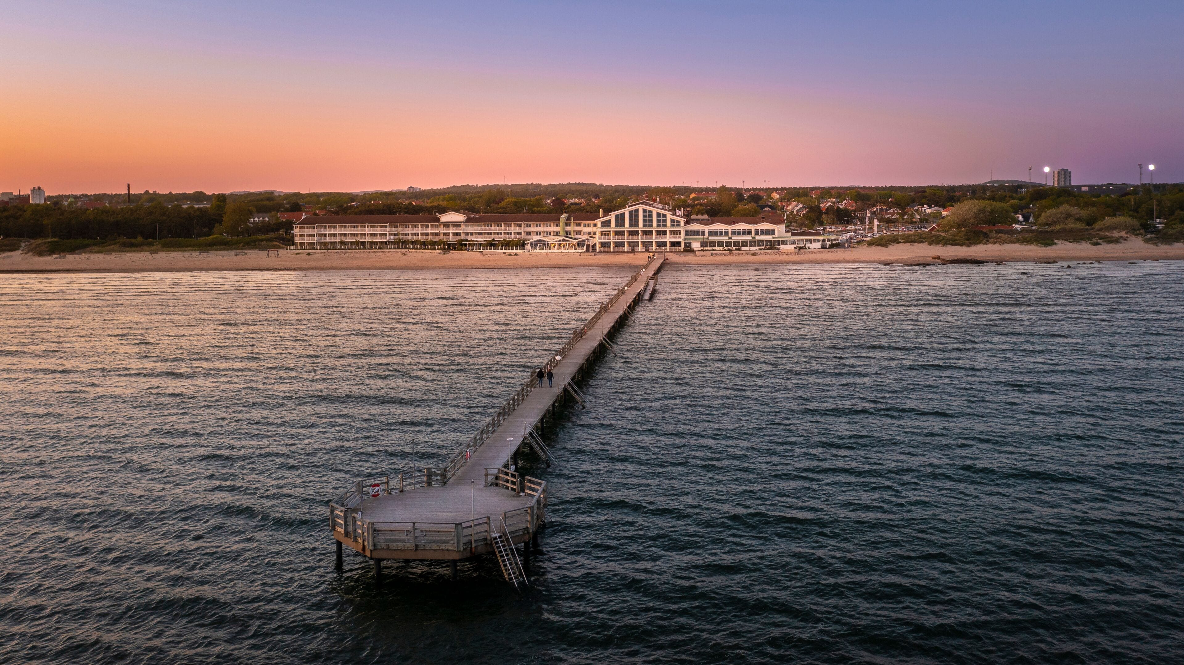 Pier and Strandhotellet at sunset in Falkenberg,Sweden