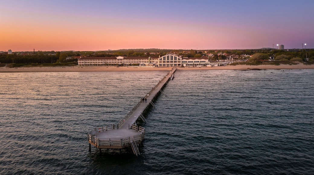 Pier and Strandhotellet at sunset in Falkenberg,Sweden