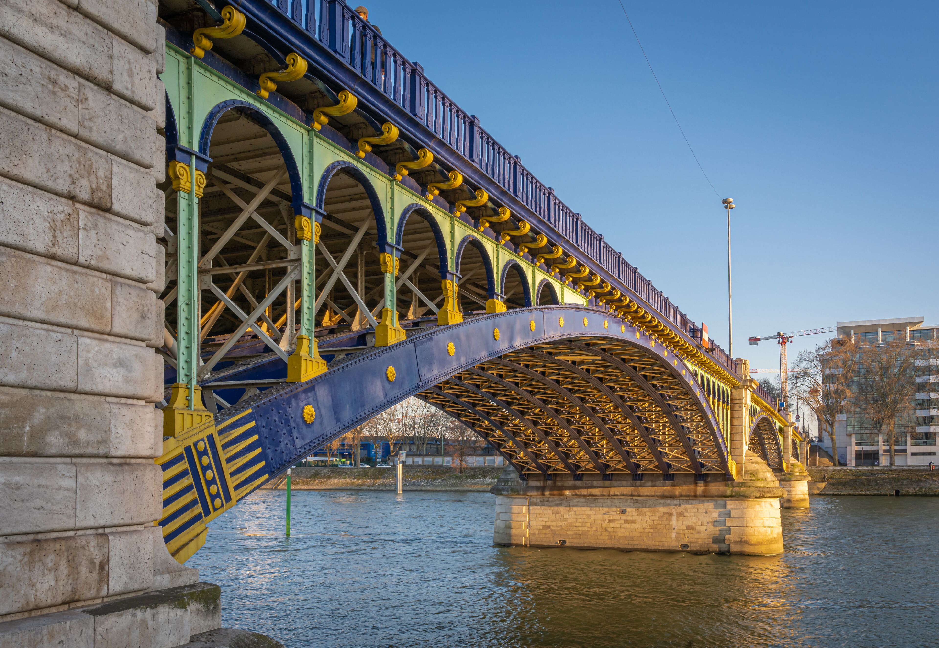 Clichy, France - 02 28 2021: Detail of the Gennevilliers Bridge at sunset