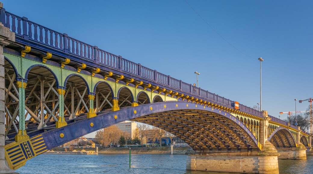 Clichy, France - 02 28 2021: Detail of the Gennevilliers Bridge at sunset