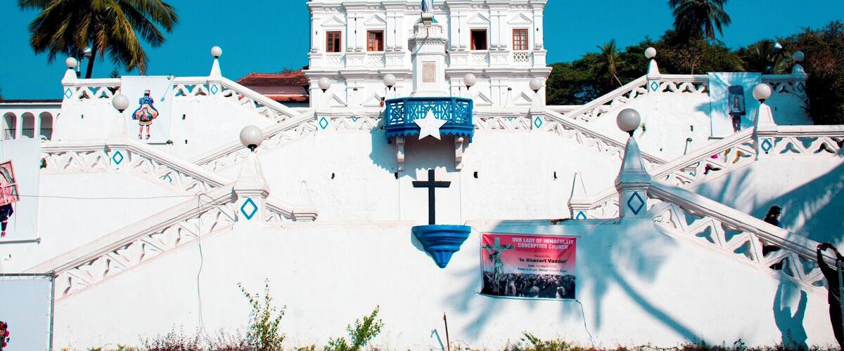 Our Lady of the Immaculate Conception, completed 1609, in Goa's capital, Panjim (or Panaji). Goa's Christian population, a majority under Portuguese rule, is now about 27% of the total population.
