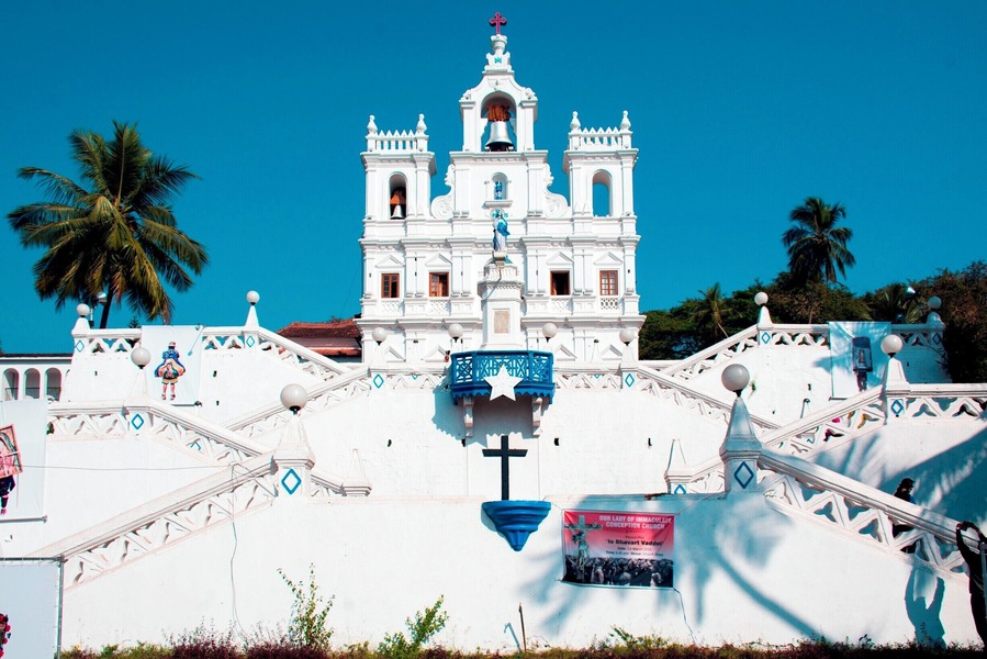 Our Lady of the Immaculate Conception, completed 1609, in Goa's capital, Panjim (or Panaji). Goa's Christian population, a majority under Portuguese rule, is now about 27% of the total population.
