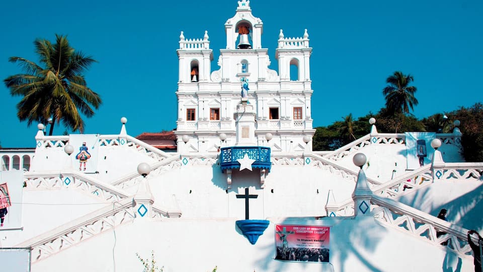 Our Lady of the Immaculate Conception, completed 1609, in Goa's capital, Panjim (or Panaji). Goa's Christian population, a majority under Portuguese rule, is now about 27% of the total population.