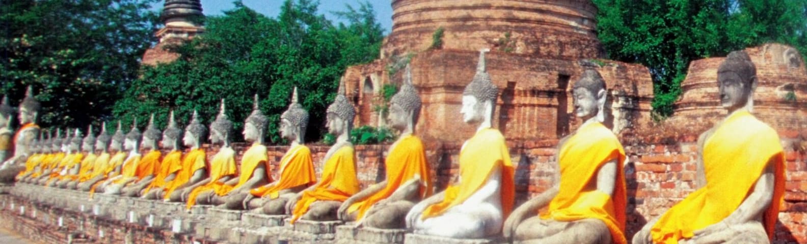 Statues of Buddha in a row, Wat Yai Chai Mongkhon Temple, Bangkok, Thailand