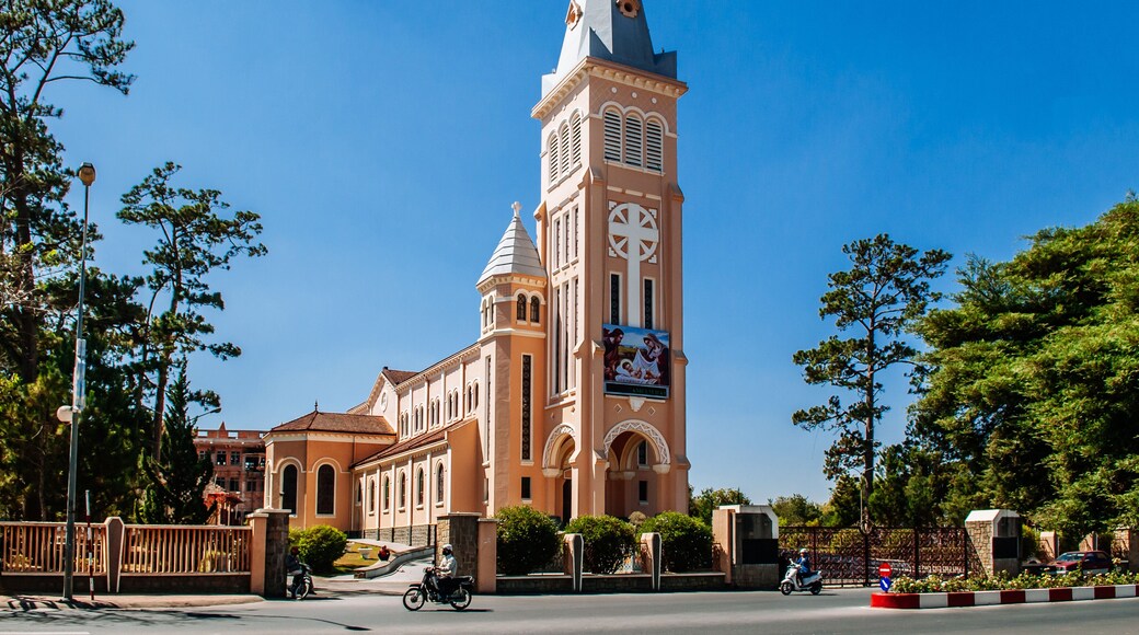 Da Lat Cathedral Motorcycle running pass in front street