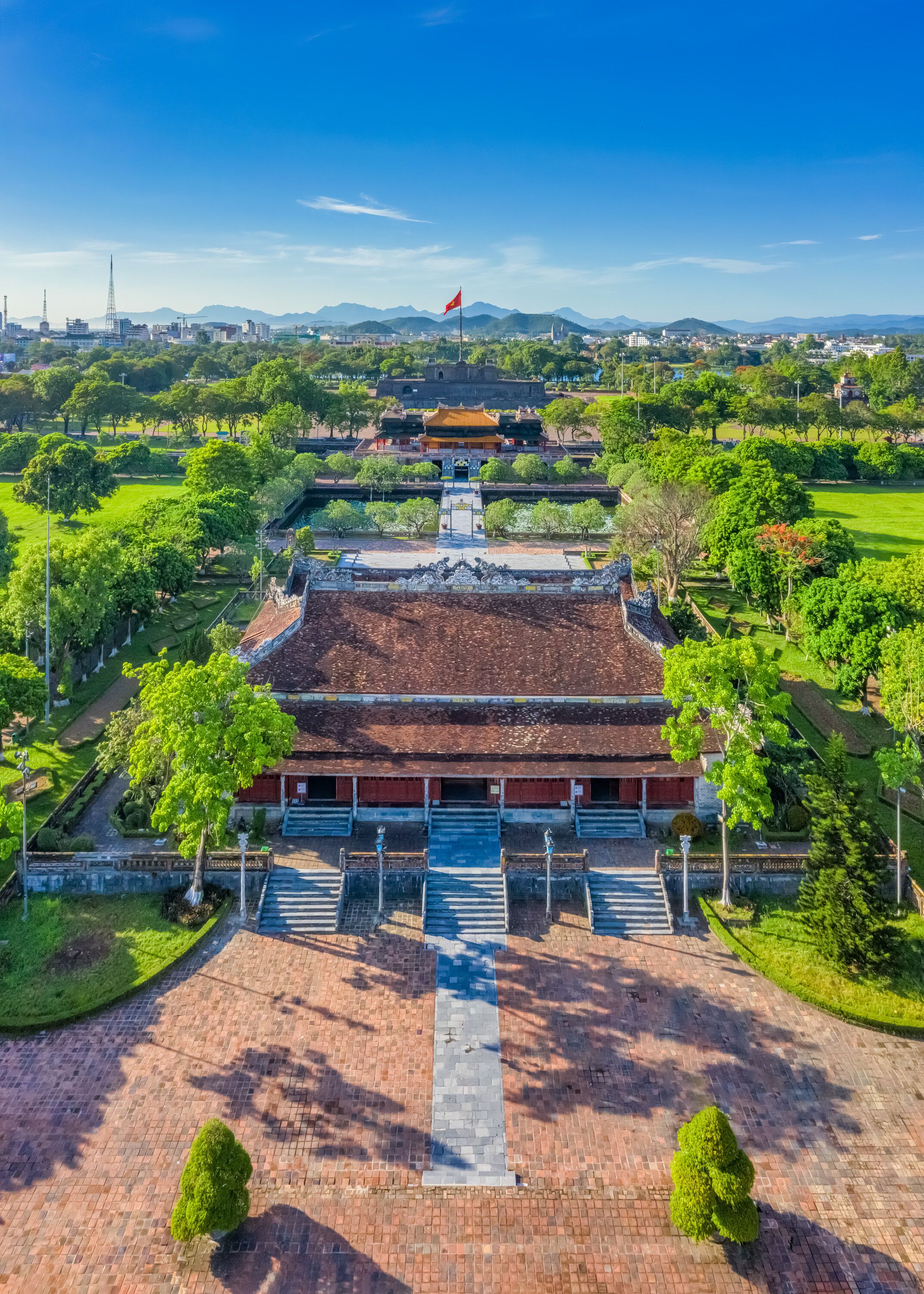 Wonderful view of the Thai Hoa palace in the Imperial City with the Purple Forbidden City within the Citadel in Hue, Vietnam. Imperial Royal Palace of Nguyen dynasty in Hue. Hue is a popular 
