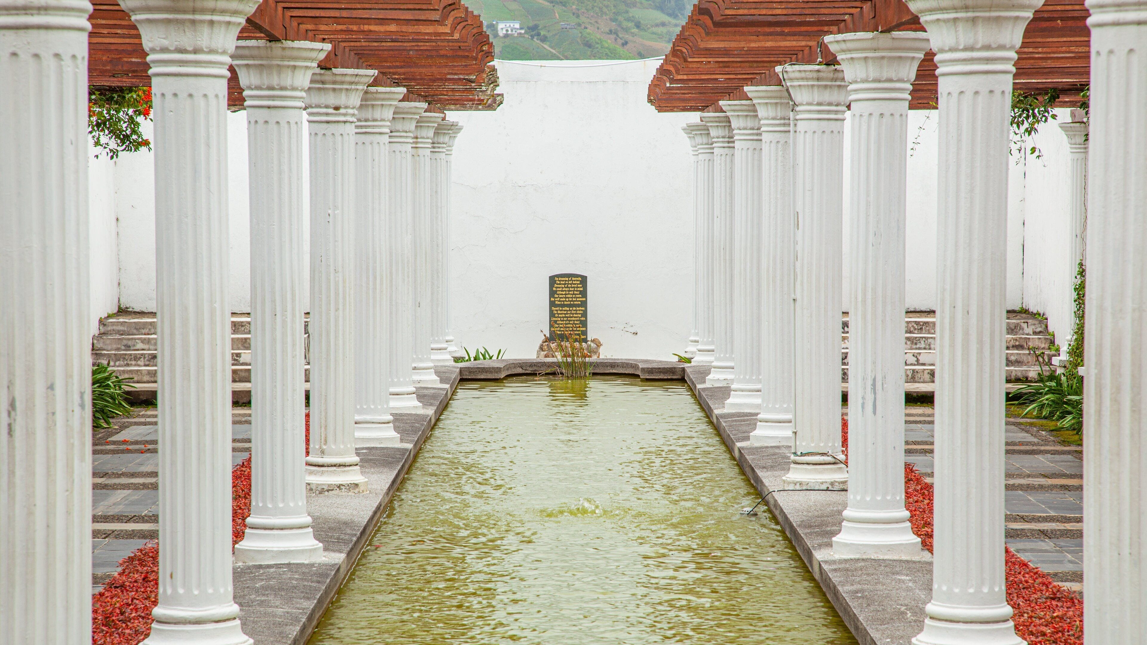 Kundasang War Memorial which includes heritage elements and a fountain