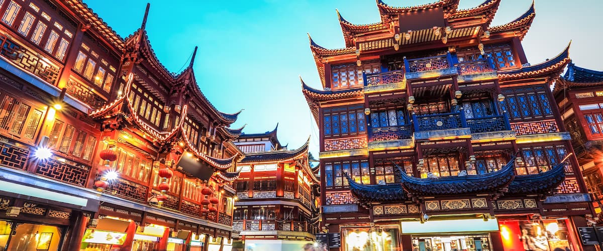 beautiful yuyuan garden at night,traditional shopping area in shanghai, China.