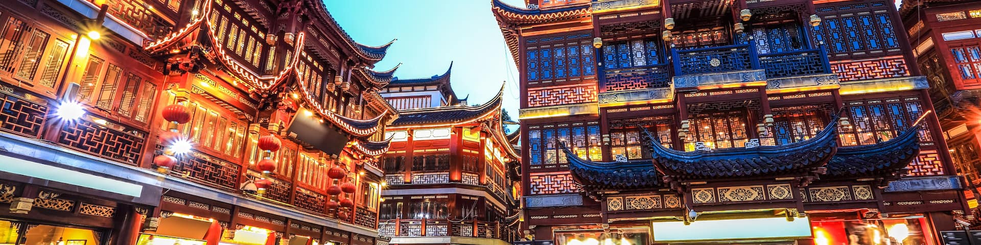 beautiful yuyuan garden at night,traditional shopping area in shanghai, China.