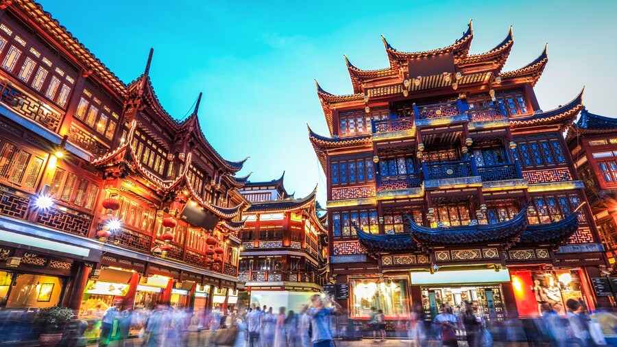 beautiful yuyuan garden at night,traditional shopping area in shanghai, China.