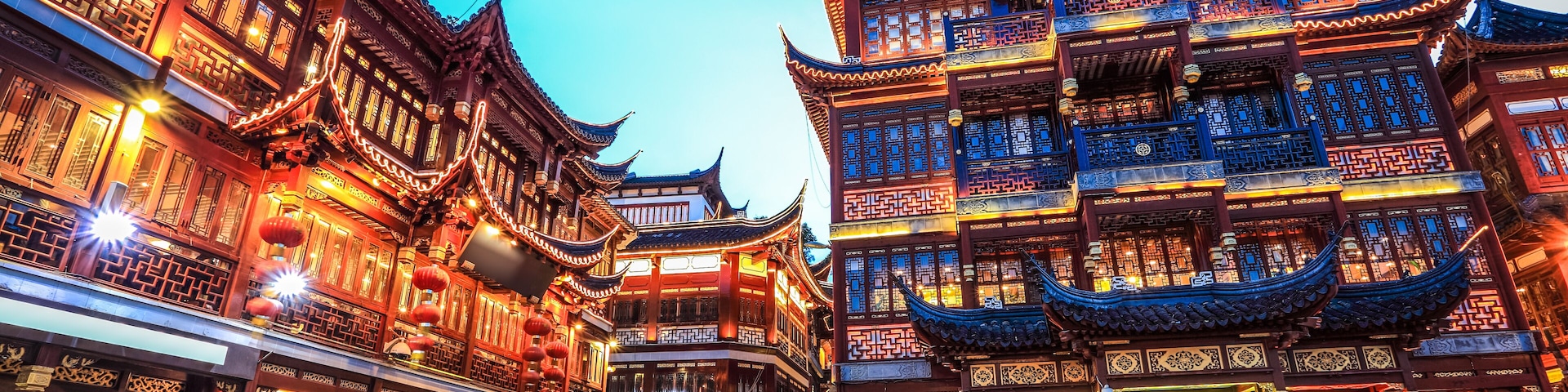 beautiful yuyuan garden at night,traditional shopping area in shanghai, China.