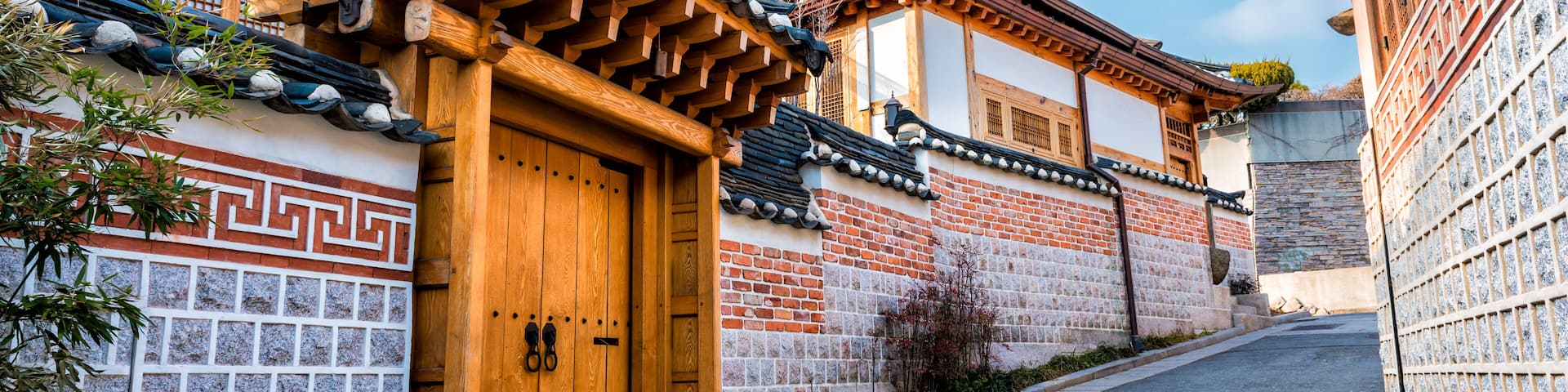 Traditional Korean style architecture at Bukchon Hanok Village in Seoul, South Korea.