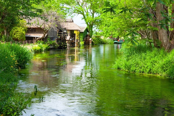 安曇野の風景、長野県安曇野市大王わさび農場にて