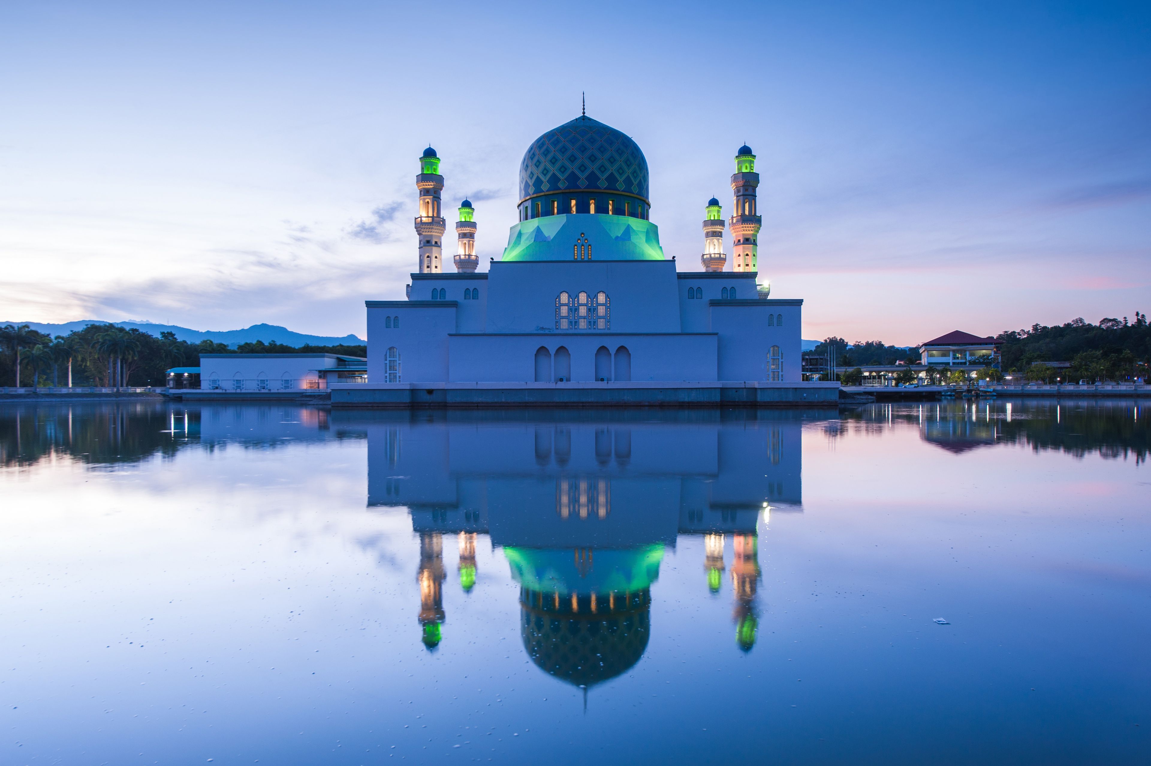 blue hour sunrise at floating mosque Kota Kinabalu, Sabah Malaysia.