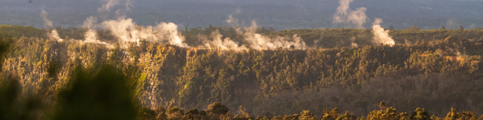 Kilauea Iki Crater which includes tranquil scenes, mist or fog and landscape views