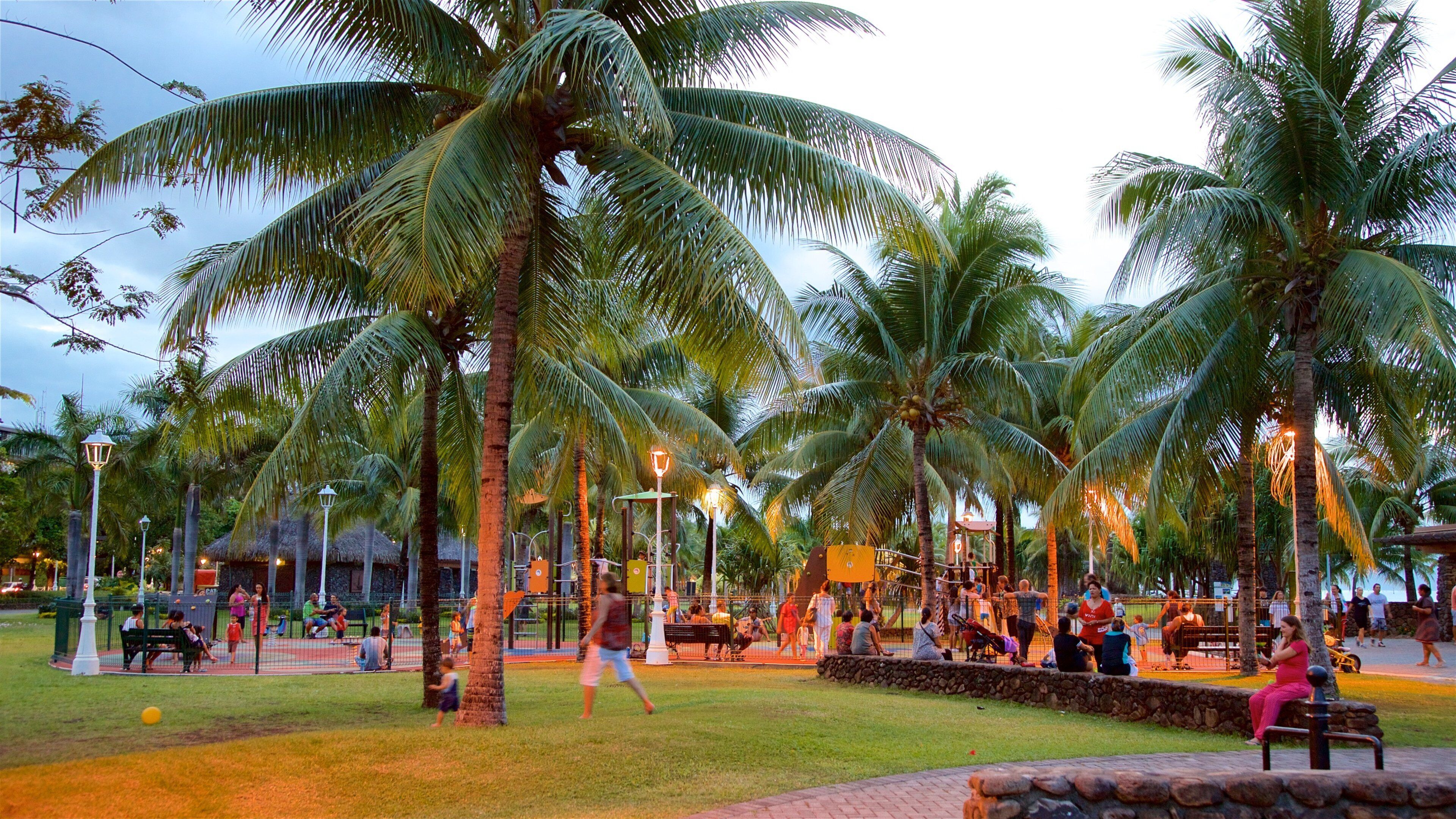 Papeete mostrando um parque assim como um pequeno grupo de pessoas