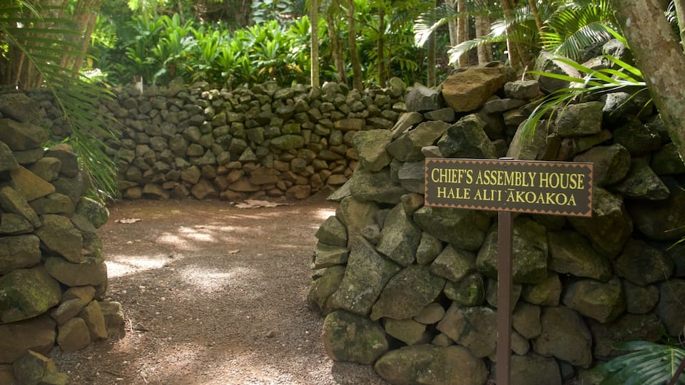 Kamokila Hawaiian Village showing a park and signage