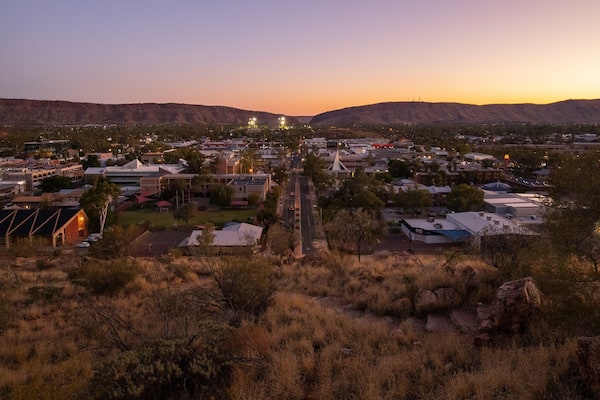 Anzac Hill showing farmland, landscape views and a sunset