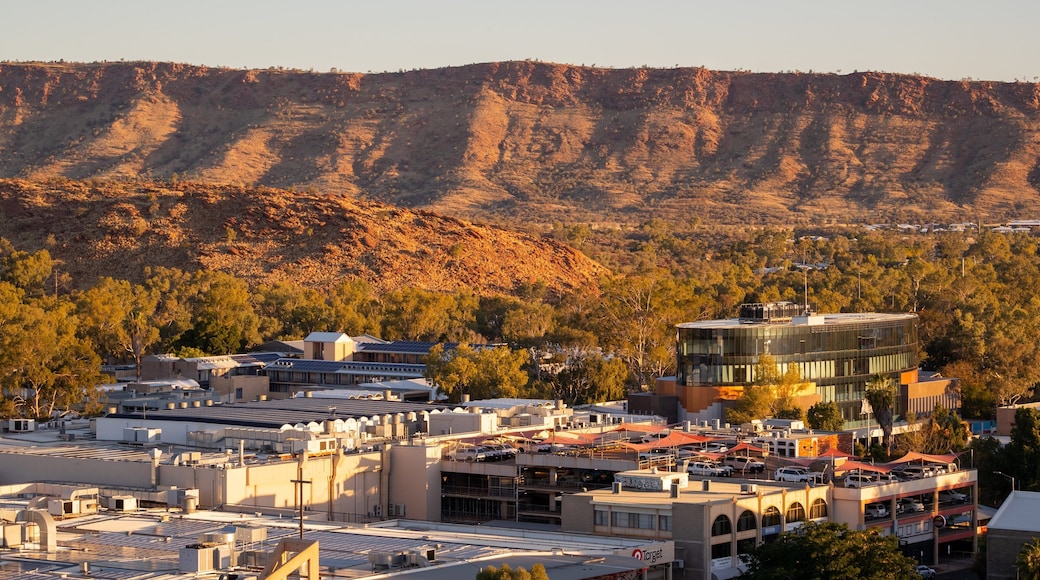 Anzac Hill showing a gorge or canyon, a small town or village and desert views