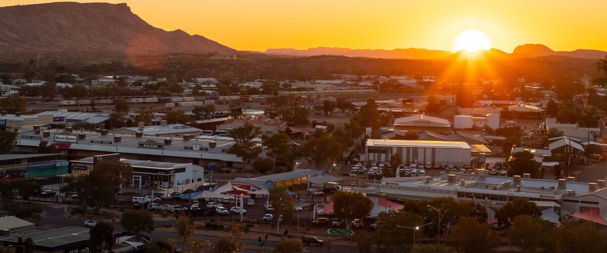 Anzac Hill featuring a sunset, landscape views and a small town or village