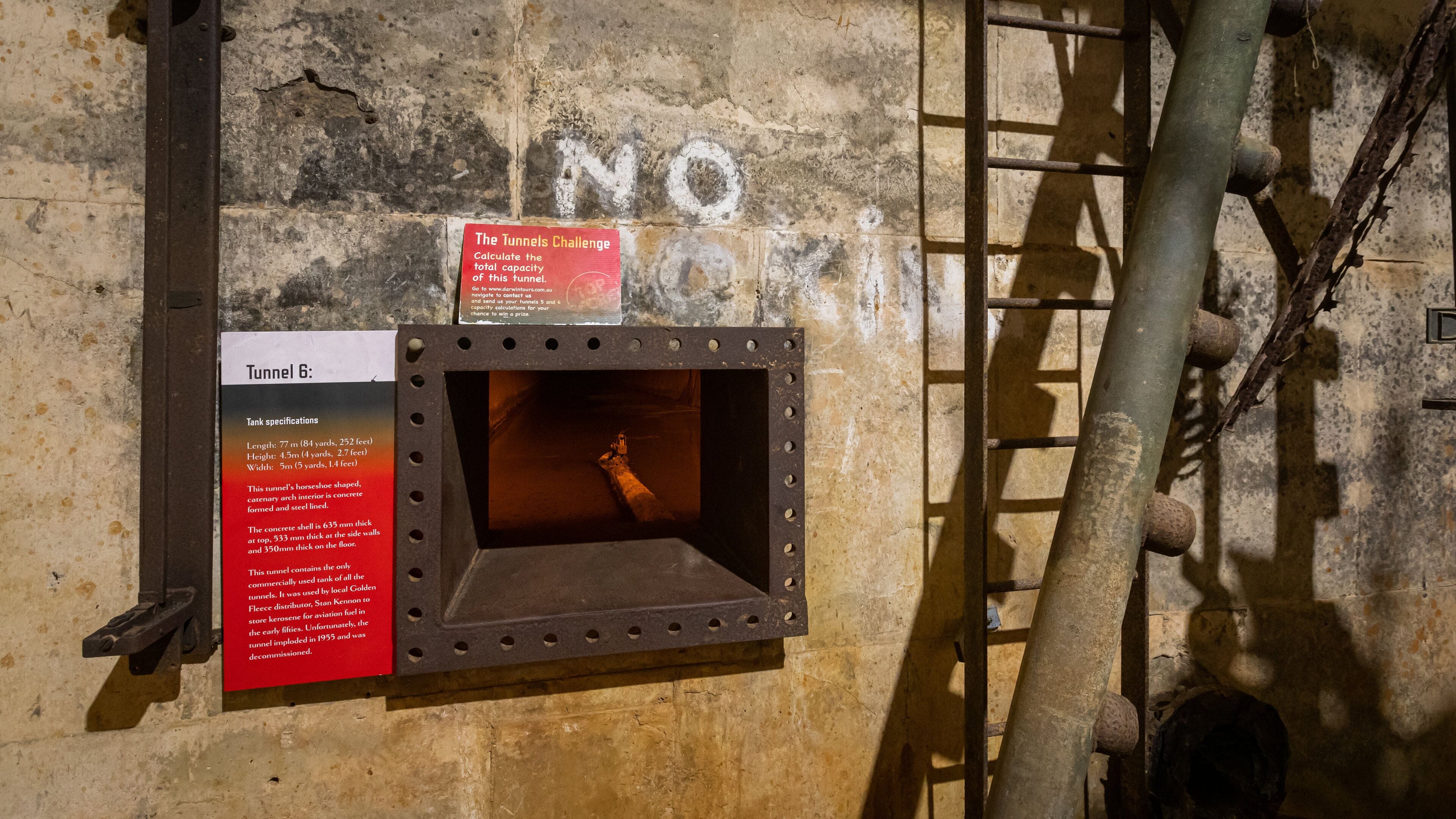 WWII Oil Storage Tunnels which includes signage and interior views