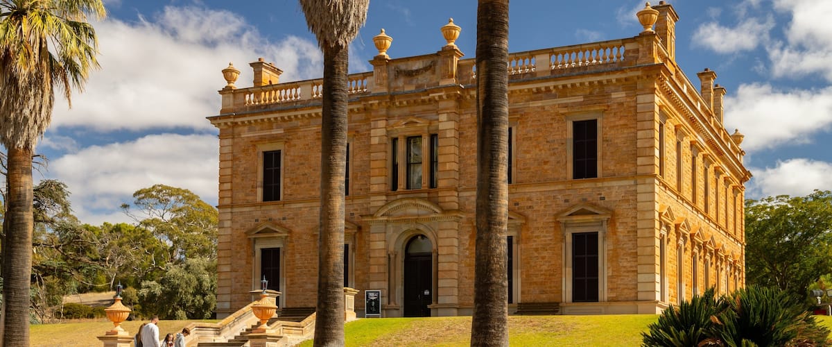 Martindale Hall showing heritage architecture as well as a family