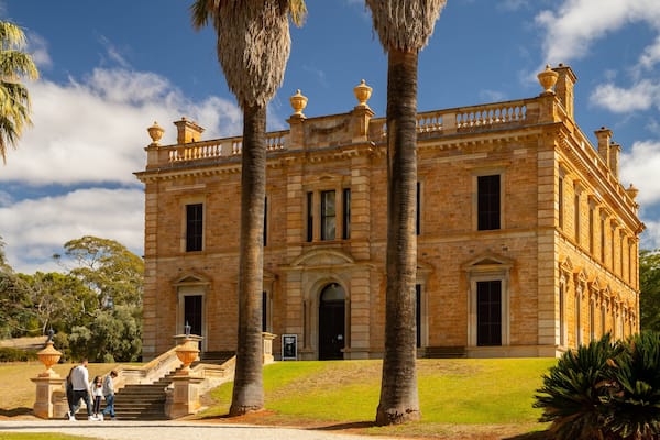 Martindale Hall showing heritage architecture as well as a family