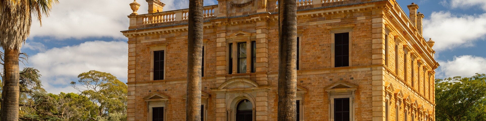Martindale Hall showing heritage architecture as well as a family
