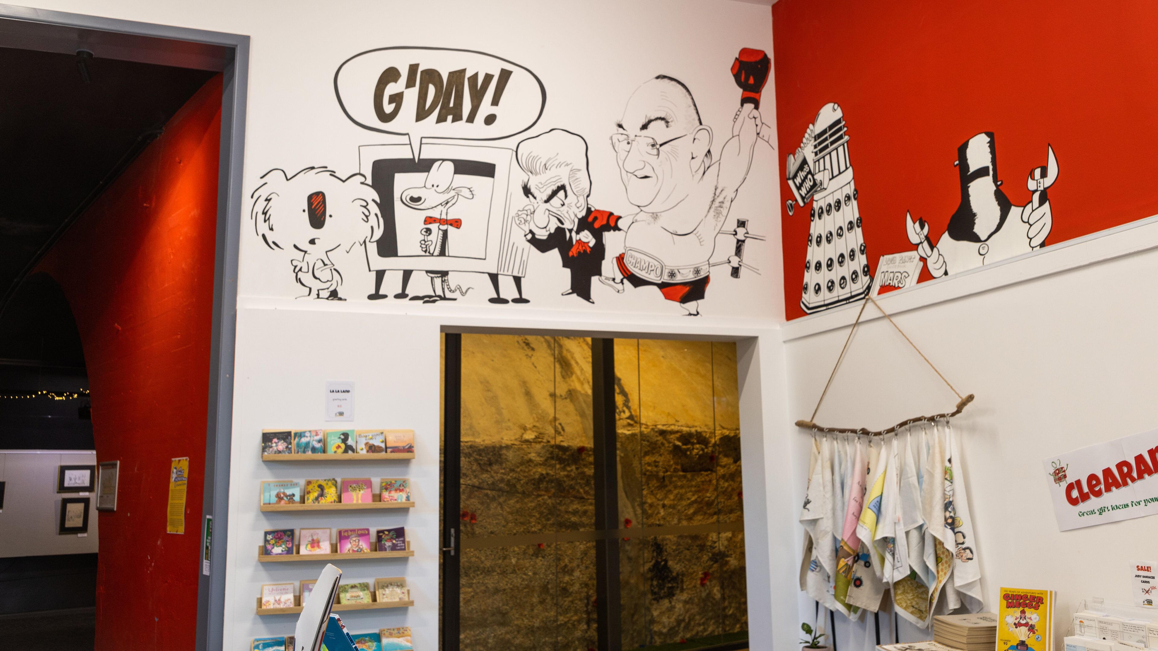 Bunker Cartoon Gallery showing interior views and art