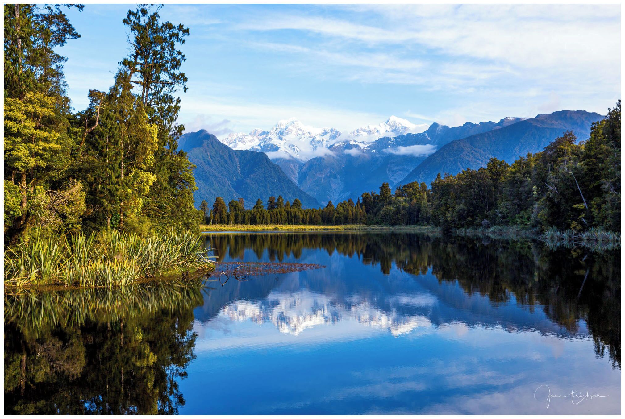 A short hike around Lake Matheson leads to a view that has great reflections at the end of the day.