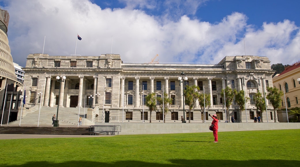 Parliament House showing heritage architecture as well as an individual femail