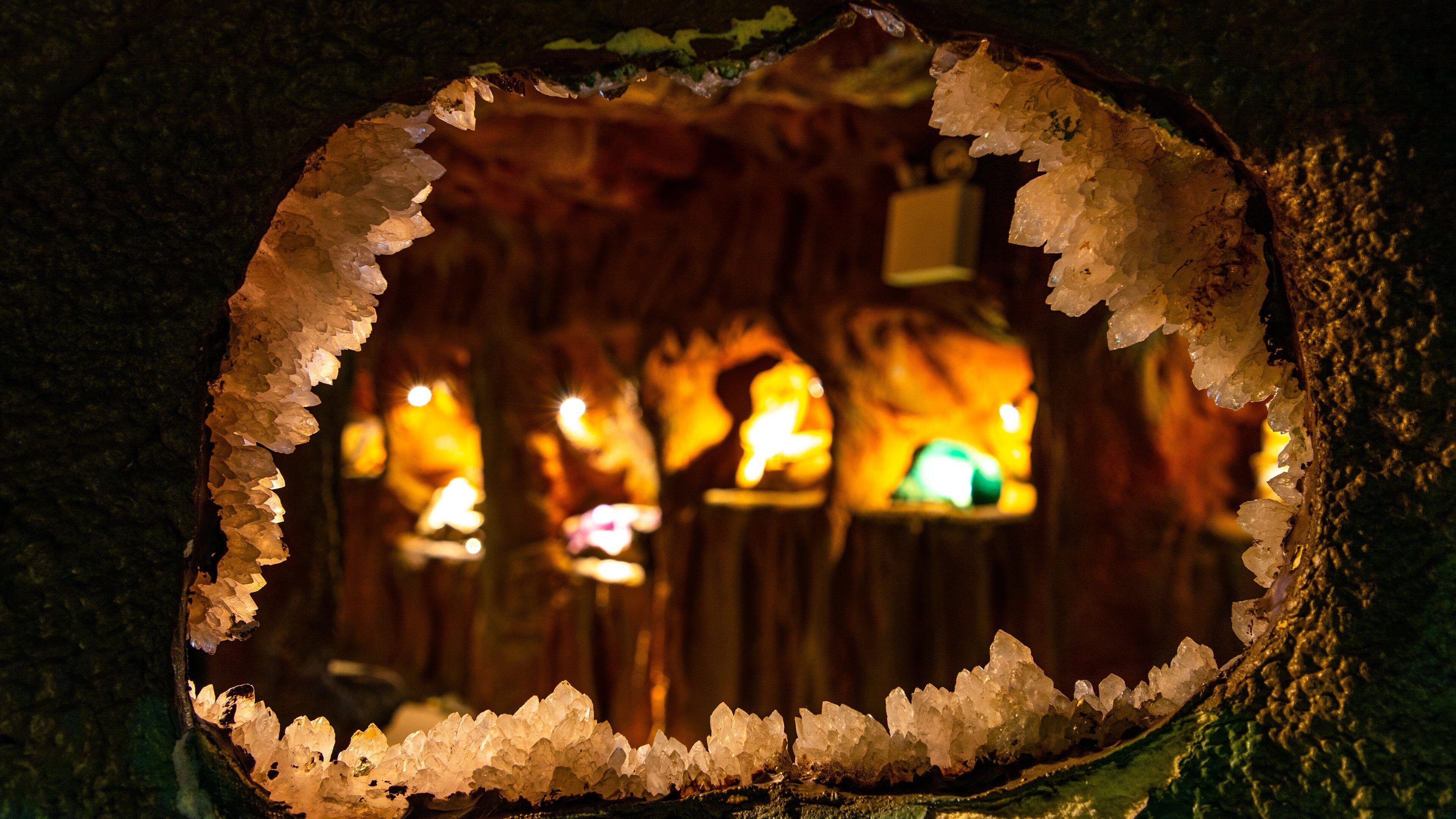 Crystal Caves which includes caves