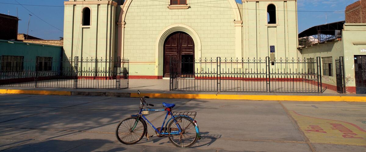 Lambayeque Peru - Cathederal with bicycle in foreground