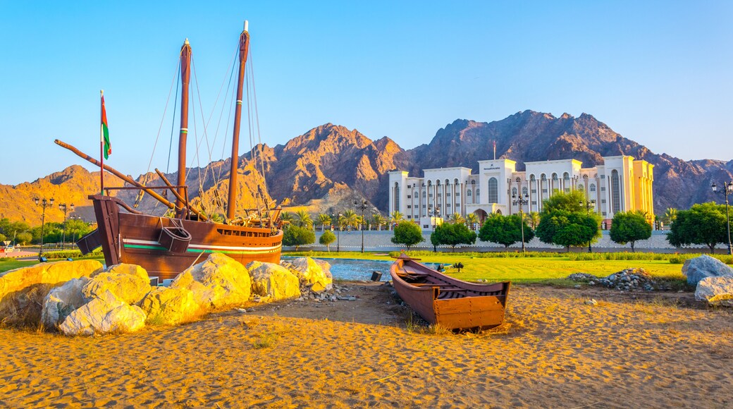 Famous Sohar boat from Omani seafarer Ahmed bin Majid at the Al Bustan Roundabout in Muscat Oman