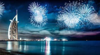 fireworks around Burj Al Arab - exotic New Year destination, Dubai, UAE
