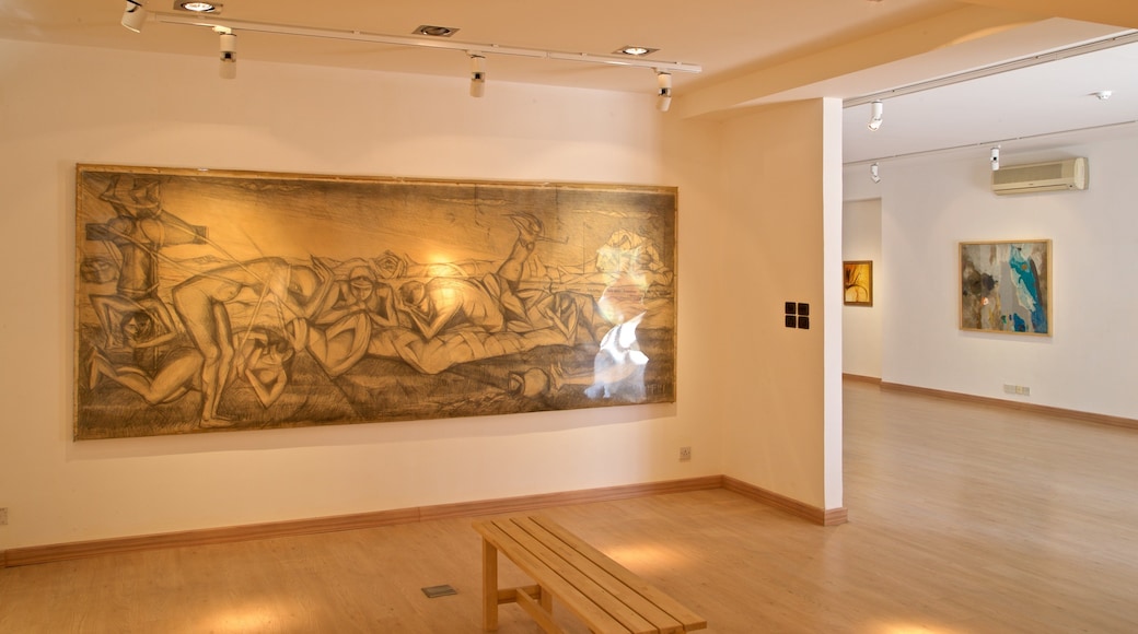 Jordan National Gallery of Fine Arts which includes art and interior views