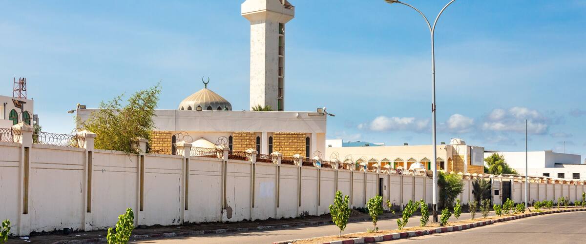 Saudi Institute Mosque with road in foreground, Djibouti city, Djibouti, Horn of Africa