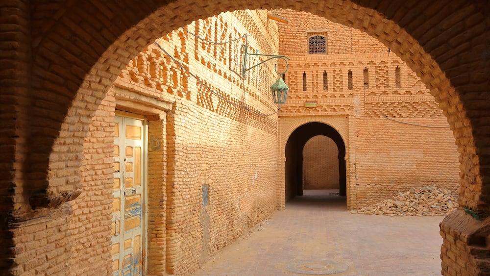 The historical medina of Tozeur (Ouled el Hadef), Tunisia, decorated with patterns of bricks and arcades