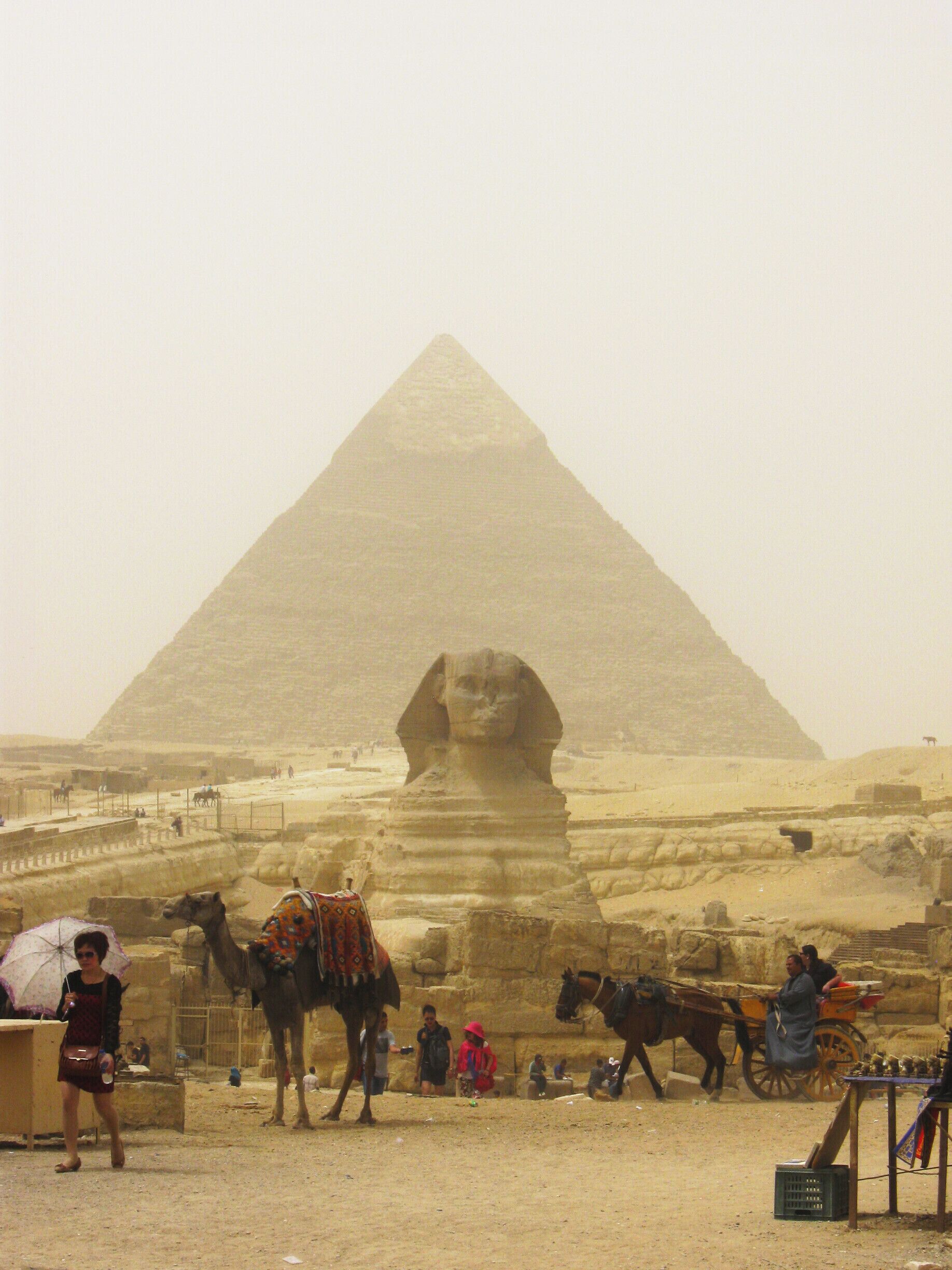 The Great Sphinx and the Pyramid of Khafre, during a mild sandstorm. #architecture