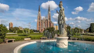 La Plata Cathedral and Plaza Moreno Fountain - La Plata, Buenos Aires Province, Argentina