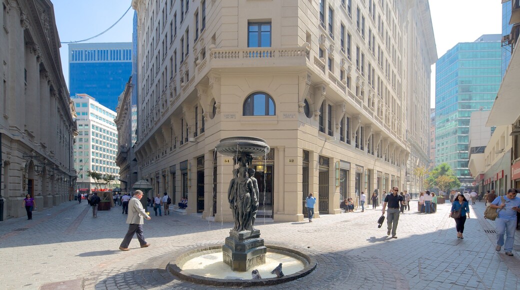 Stock Exchange showing a pond, a square or plaza and a statue or sculpture